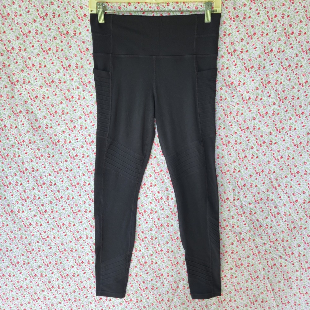Athleta Delancey Moto Tight Leggings Womens Small Black High Rise Pocket Pants